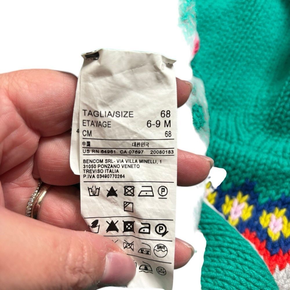 United Colors of Benetton Rainbow Embroidered Floral Fair Isle Girl Sweater 6-9m - Picture 8 of 10